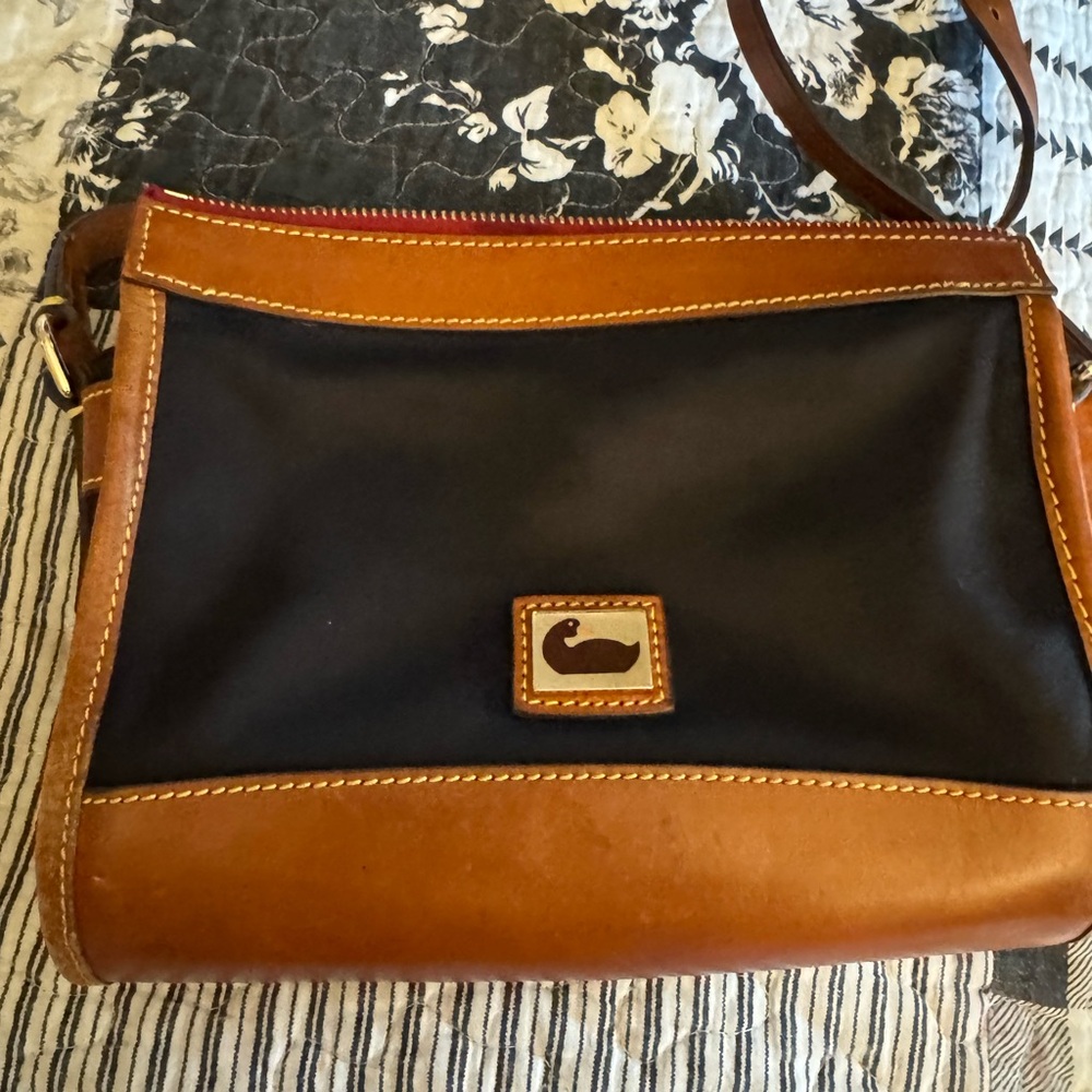 Dooney & Bourke Navy and Brown Leather Shoulder Bag.